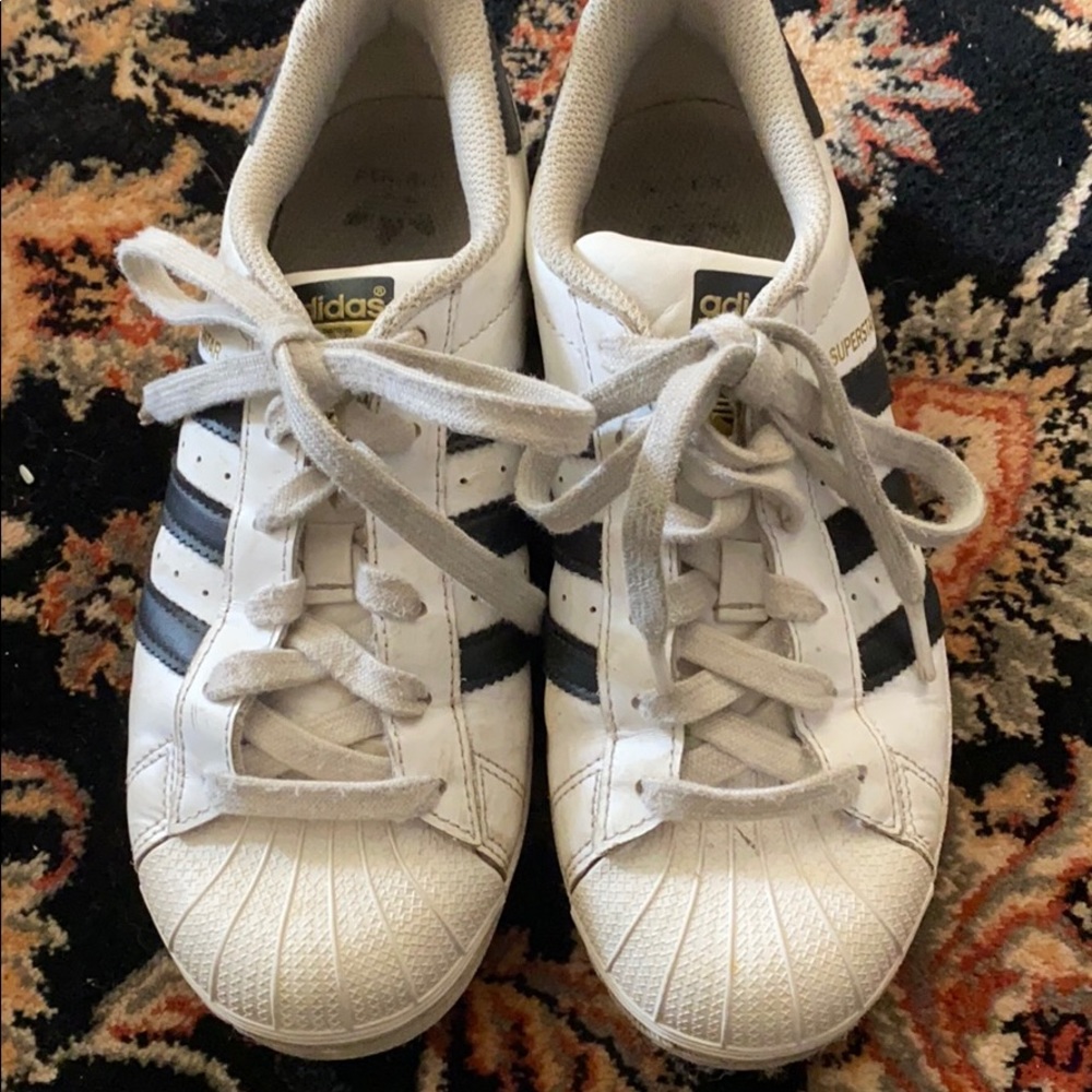 Kids Black & White Striped Shell Toe Adidas